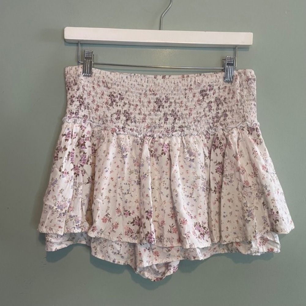 Social Scene Womens Elegant Floral Print Casual Summer Beach Mini Skort Cream XL